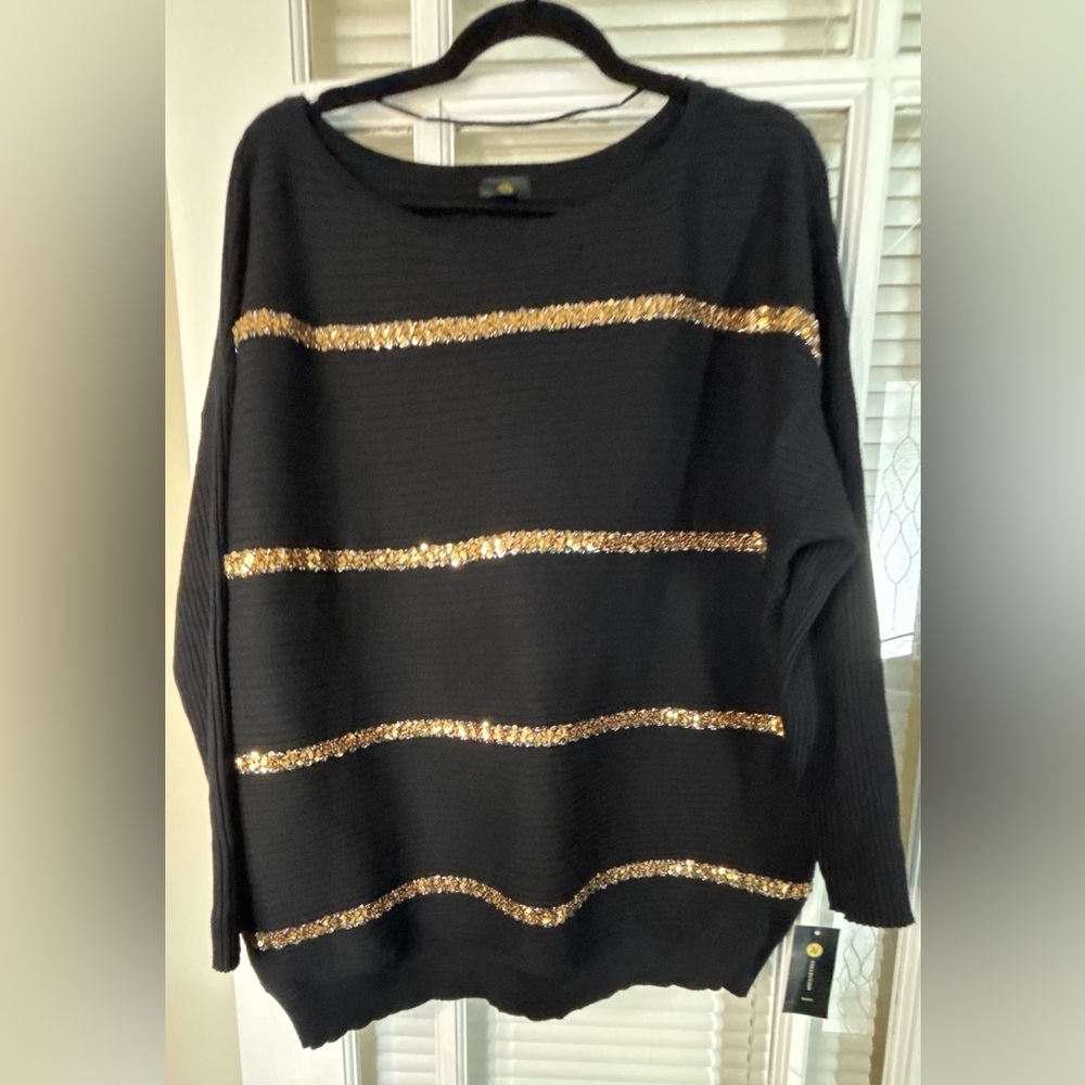 JM Collection Black and Gold Striped Sweater-Size 2x